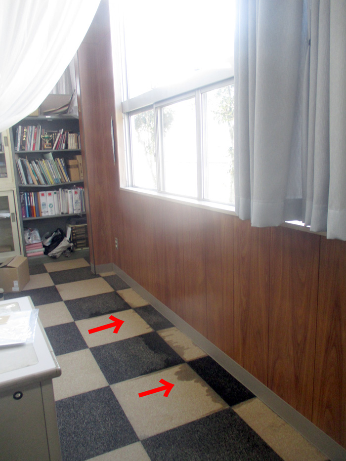 部屋の床が水濡れ